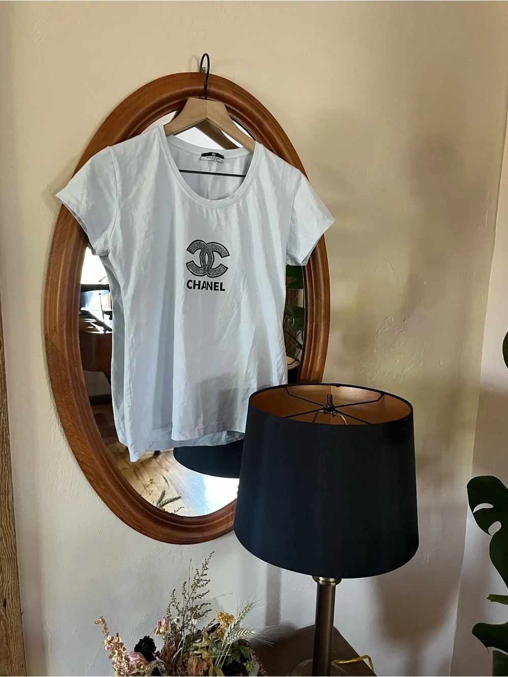Classic Baby Blue Chanel Tee Black Sequined Logo - Picture 2 of 6